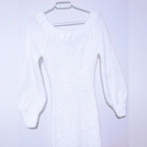 White fuzzy sweater dress